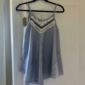 Hem & Thread Blue and White Striped Crochet-Trim Tank